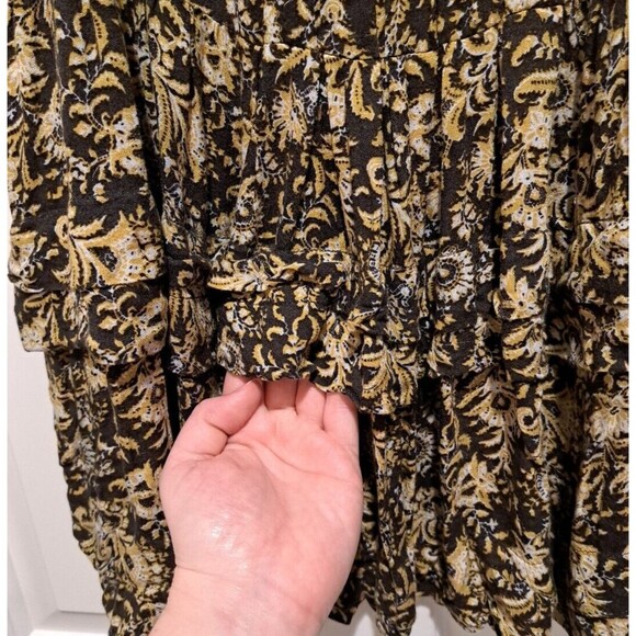 Intimately Free People Yellow & Black Paisley Tiered Ruffle Tank Top Tunic M - Picture 5 of 15